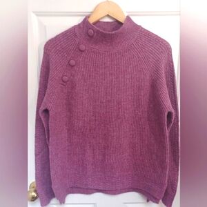 SUZY SHIER Magenta Mock Neck Sweater With Button Details